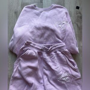 Nasty Gal S/M Lavender Sweatpants Joggers Crewneck Sweatshirt Matching Set Small